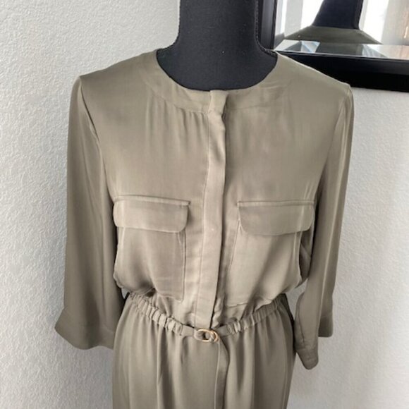H and M Olive Green Long Sleeve Belted Shirt Dress Size 10 - Picture 6 of 11
